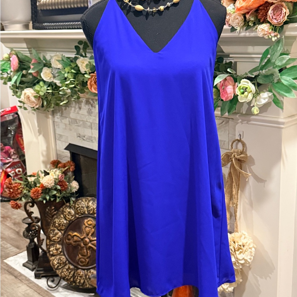 Bold Cobalt V-Neck Swing Dress